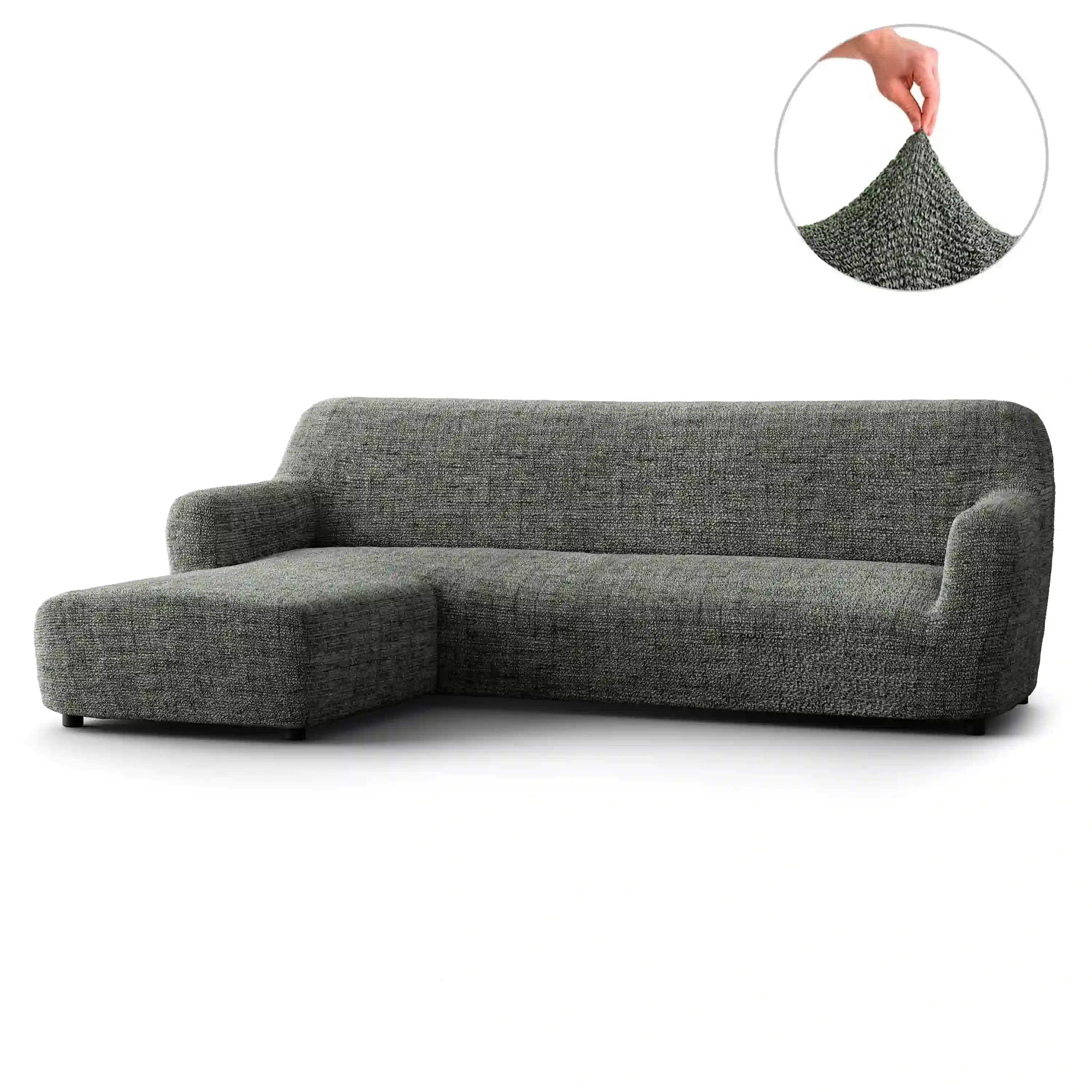 Housse de canapé en L (méridienne gauche) - Vert Vittoria, Collection Microfibre Imprimée